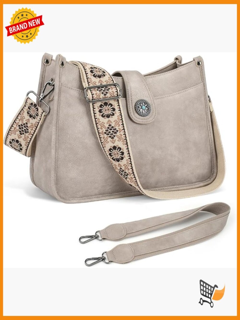 Trendy Vegan Leather Hobo Crossbody Bag with Two Straps